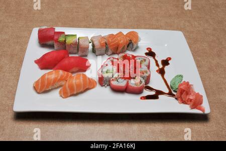 Traditional and authentic Japanese cusine know as a Sushi Roll Stock Photo