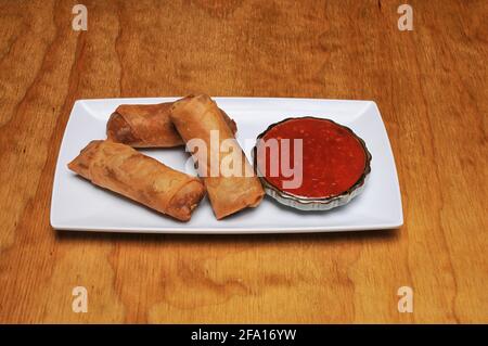 Delicious Chinese dish known as egg rolls Stock Photo