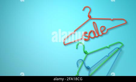 Hanger with the inscription SALE in red on a green background. Copy space for text. 3d render. Stock Photo