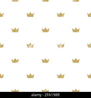 Seamless ornament with golden crowns on white background. Royal, luxury, vip, first class. Monarchy, authority, power wallpaper. Vector simple pattern Stock Vector