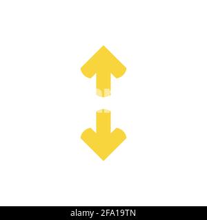 Flip Vertical vector icon. two yellow opposite arrows isolated on white. Flat exchange icon. Flip flop pictogram. Vertical double-headed arrow. Stock Vector