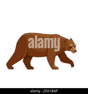 Big brown bear walking. Cartoon flat style vector illustration isolated on white background Stock Vector