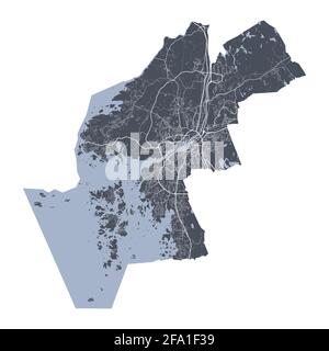 Gothenburg map. Detailed vector map of Gothenburg city administrative area. Cityscape poster metropolitan aria view. Dark land with white streets, roa Stock Vector