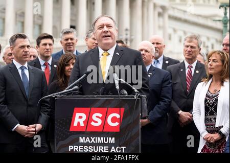 Washington, District of Columbia, USA. 21st Apr, 2021. Former U.S. Secretary of State MIKE POMPEO speaking at a press conference about the Republican Study Committee's proposed Iran related legislation. Credit: Michael Brochstein/ZUMA Wire/Alamy Live News Stock Photo