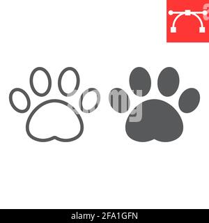Paw print line and glyph icon, pet and foot, dog paw footprint vector icon, vector graphics, editable stroke outline sign, eps 10. Stock Vector