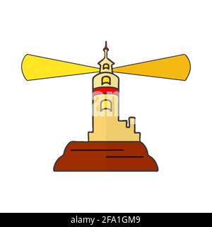 Lighthouse isolated on white background. Color beacon icon in simple flat style design. Building of lighthouse logo template.Stock vector illustration Stock Vector
