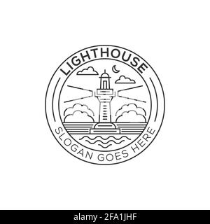 Outline Light house logo design, lighthouse icon vector illustration line art style Stock Vector