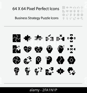 Business strategy related puzzle vector line icons.Business Solid Icons. Editable Stroke. 68x68 Pixel Perfect. Stock Vector