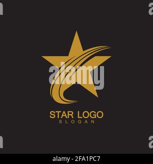 Gold Star Logo Vector in elegant Style with Black Background Stock Vector