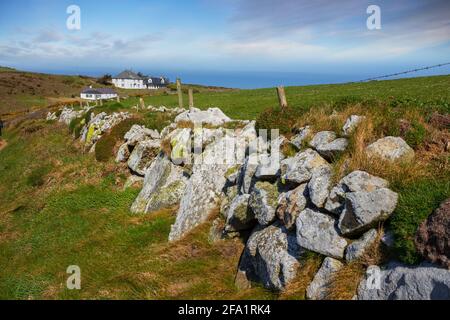 Houses along the Pembrokeshire coast path at Strumble Head. Stock Photo