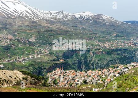 Bsharre village and Qadisha valley, Lebanon Stock Photo