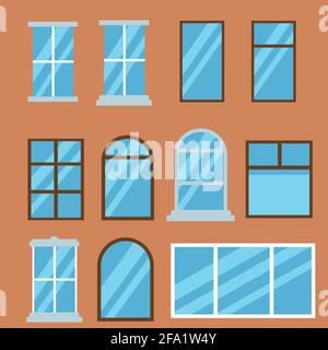 Collection of windows , scalable vector set buildings elements Stock Vector