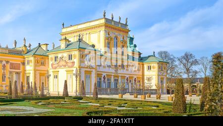 Wilanów Palace is a former royal palace located in the Wilanów district of Warsaw, Poland Stock Photo