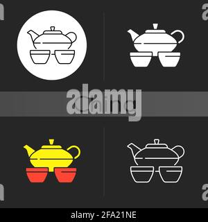 Chinese tea set dark theme icon Stock Vector