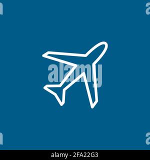 Airplane Line Icon On Blue Background. Blue Flat Style Vector ...