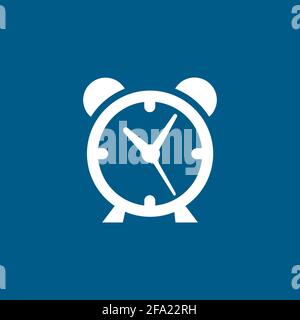 Alarm Clock Icon On Blue Background. Blue Flat Style Vector Illustration. Stock Vector