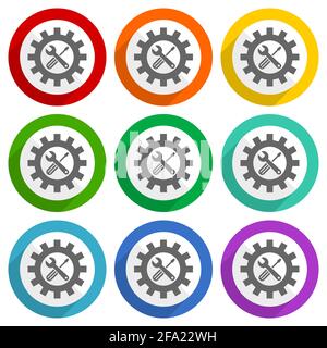 Repair, industry, service concept vector icons, set of colorful flat design buttons for webdesign and mobile applications Stock Vector