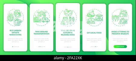 Sustainable tour tips onboarding mobile app page screen with concepts Stock Vector
