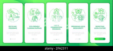 Green hotel features onboarding mobile app page screen with concepts Stock Vector