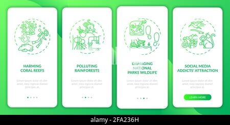 Green tourism challenges onboarding mobile app page screen with concepts Stock Vector