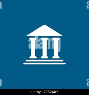 Bank Icon On Blue Background. Blue Flat Style Vector Illustration. Stock Vector