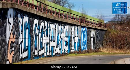 Graffiti at exit no. 17 on the A 42 Gelsenkirchen-Schalke, Schalker Meile, Germany, North Rhine-Westphalia, Ruhr Area, Gelsenkirchen