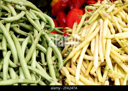 pole bean (Phaseolus vulgaris var. vulgaris), green and yellow beans Stock Photo