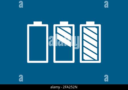 Battery Set Color On Blue Background. Blue Flat Style Vector Illustration. Stock Vector