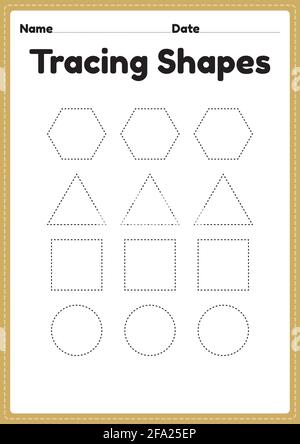Tracing shapes worksheet for kids. Hexagon, heptagon Stock Vector Image ...