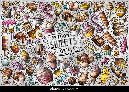 Colorful vector hand drawn doodle cartoon set of Sweets theme items, objects and symbols Stock Vector