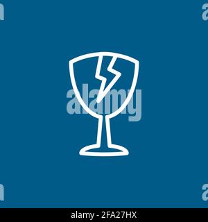 Broken Glass Line Icon On Blue Background. Blue Flat Style Vector Illustration. Stock Vector
