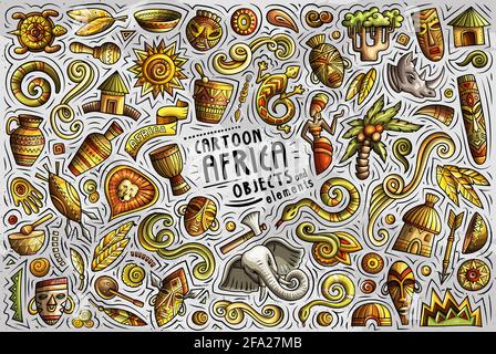 Colorful vector hand drawn doodle cartoon set of Africa theme items, objects and symbols Stock Vector