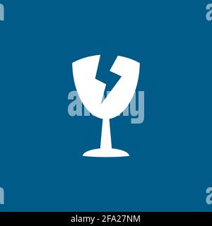 Broken Glass Icon On Blue Background. Blue Flat Style Vector Illustration. Stock Vector