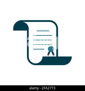 Rolled diploma or certificate icon. Paper scroll with stamp. Old fashioned parchment award. College, higher education concept at university. Vector Stock Vector