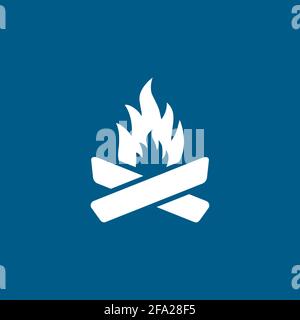 Camp Fire Icon On Blue Background. Blue Flat Style Vector Illustration. Stock Vector