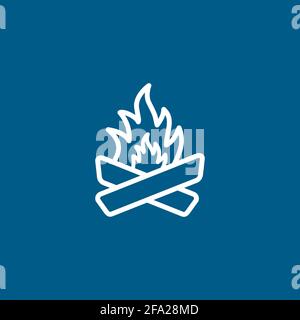 Camp Fire Line Icon On Blue Background. Blue Flat Style Vector Illustration. Stock Vector