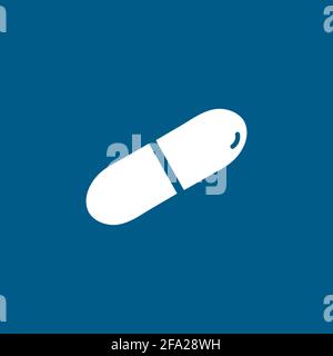 Capsule Icon On Blue Background. Blue Flat Style Vector Illustration. Stock Vector