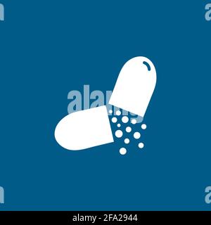 Capsule Icon On Blue Background. Blue Flat Style Vector Illustration. Stock Vector
