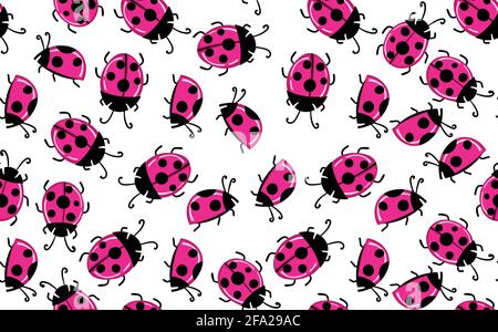 Fashion animal seamless pattern with colorful ladybird on white background. Cute holiday illustration with ladybags for baby. Design for invitation Stock Vector