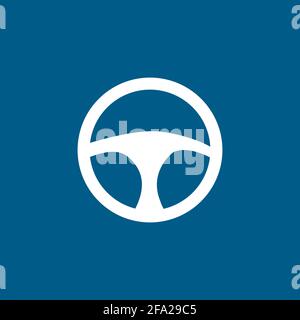 Car Steering Wheel Icon On Blue Background. Blue Flat Style Vector Illustration. Stock Vector