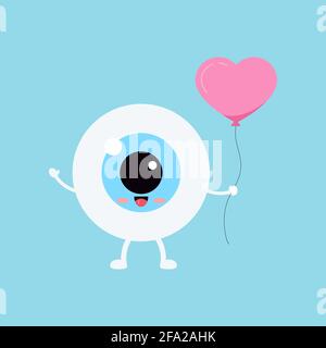 Cute eye with heart balloon vector ophthalmology love icon. Stock Vector