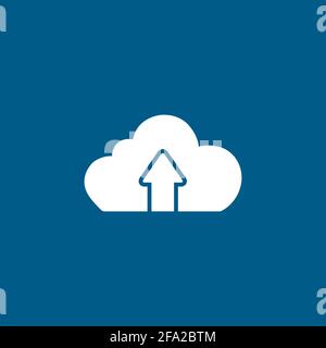 Cloud Upload Icon On Blue Background. Blue Flat Style Vector Illustration. Stock Vector