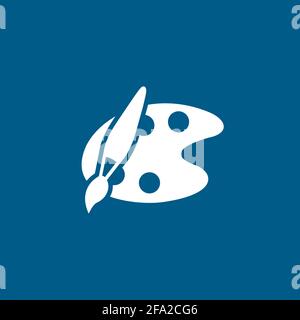 Painting Color Palette Icon On Blue Background. Blue Flat Style Vector Illustration. Stock Vector