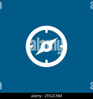 Compass Icon On Blue Background. Blue Flat Style Vector Illustration. Stock Vector