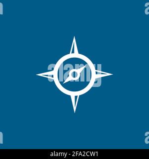 Compass Icon On Blue Background. Blue Flat Style Vector Illustration. Stock Vector