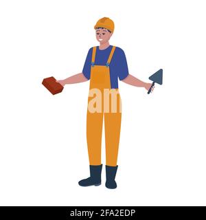 Buikder man with brick in one hand and Stock Vector