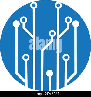 circuit board  in the circle icon.technology logo design template symbol icon vector-vector Stock Vector