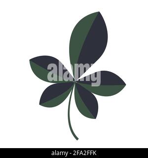 Dark green chestnut leaf, floral decor element in doodle style, hand draw Stock Vector
