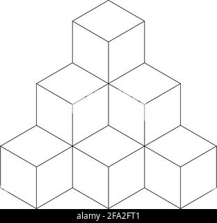 Pyramid of cubes. Flat vector outline illustration isolated on white background Stock Vector