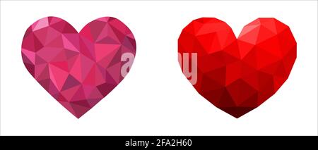 Polygon heart set of two in red and pink color Stock Vector